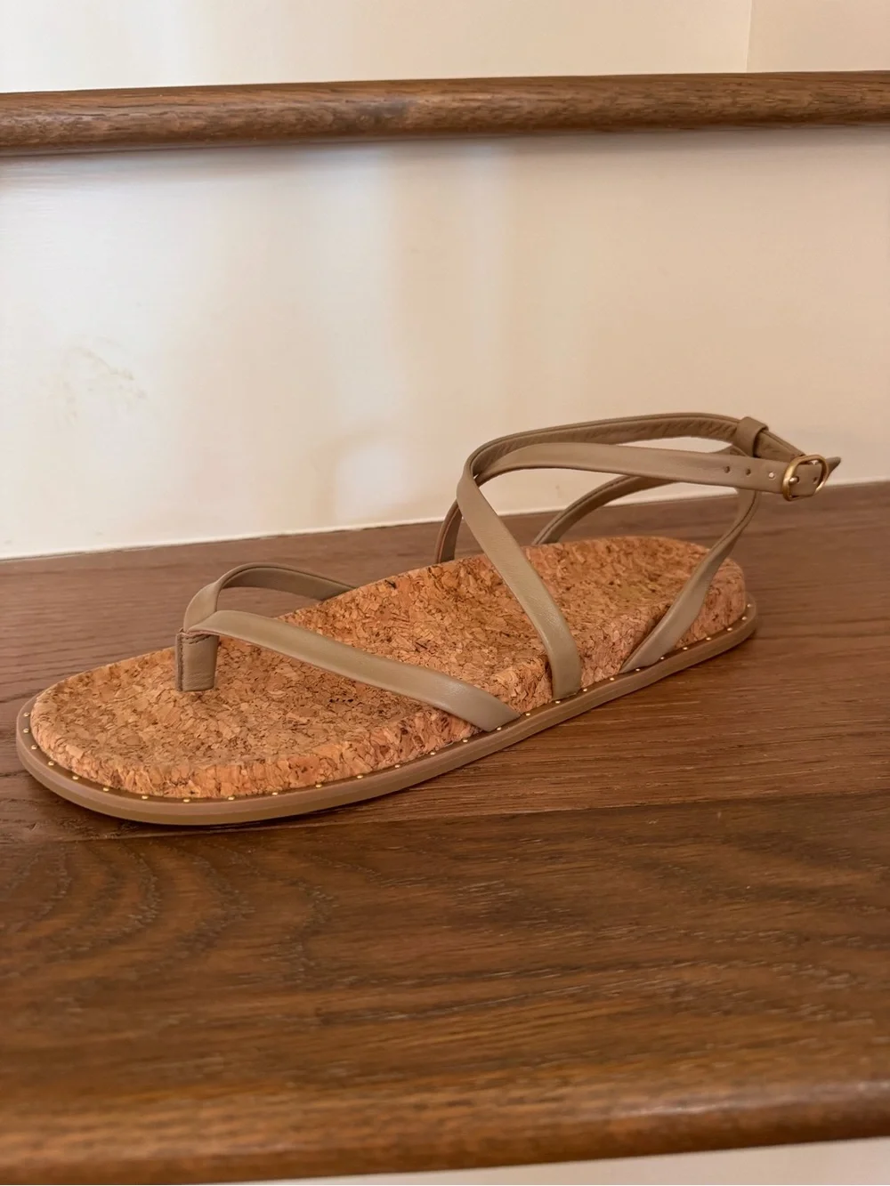 Paige Zana Ankle Strap Leather Sandal Size 7 in Color Sand